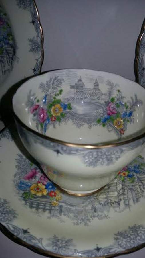 Gray Towers (Cream Background) Footed Cup & Saucer Set by John  Aynsley & Sons-1