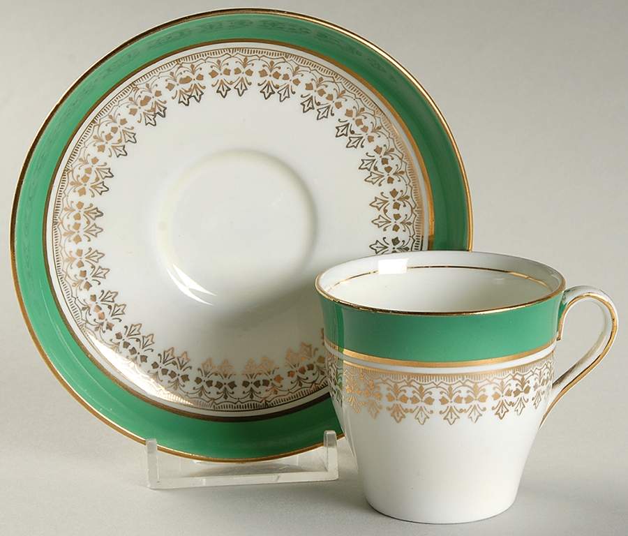 B5356 Green Flat Demitasse Cup & Saucer Set by John  Aynsley & Sons-1