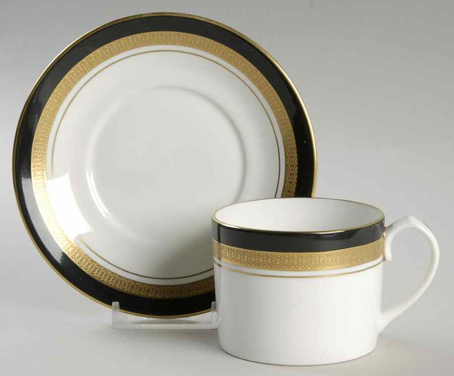 Black Royale Flat Cup & Saucer Set by John  Aynsley & Sons-1