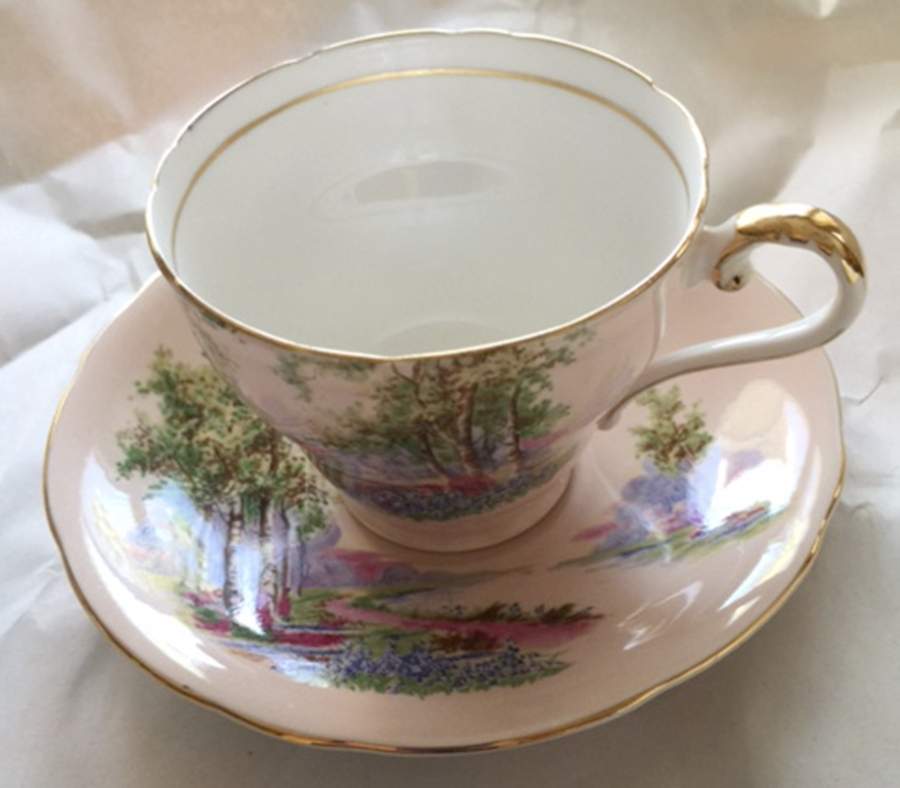 Bluebell Time (Gold Trim) Footed Cup & Saucer Set by John  Aynsley & Sons-1
