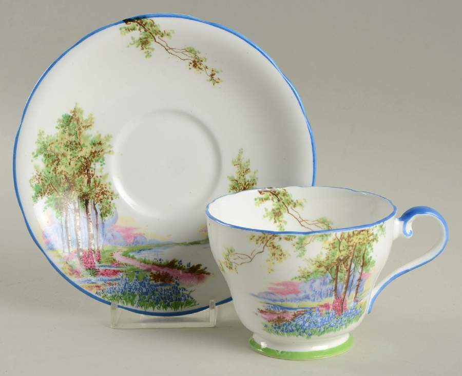 Bluebell Time (Blue Trim) Footed Cup & Saucer Set by John  Aynsley & Sons-1