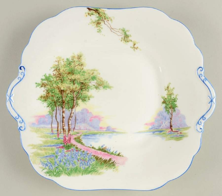 Bluebell Time (Blue Trim) Square Handled Cake Plate by John  Aynsley & Sons-1