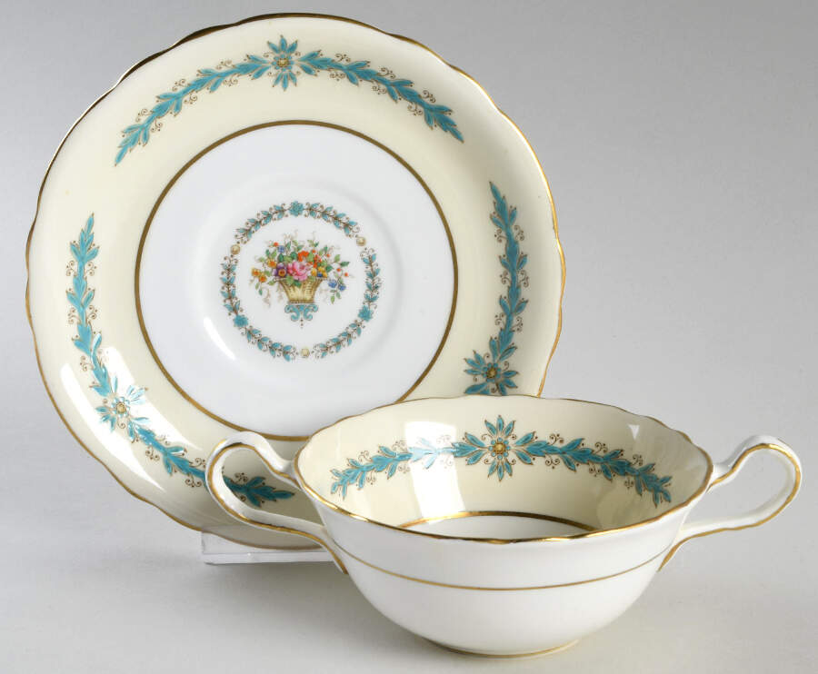Cambridge (Scalloped) Flat Cream Soup Bowl & Saucer Set by John  Aynsley & Sons-1