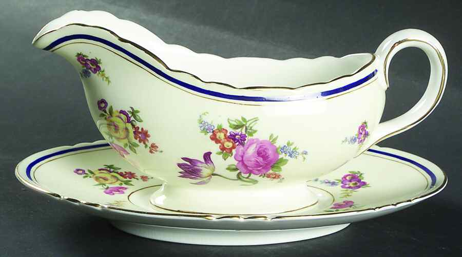 Claridge (Cobalt Border) Gravy Boat & Underplate by John  Aynsley & Sons-1
