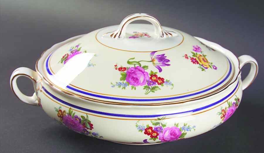 Claridge (Cobalt Border) Round Covered Vegetable by John  Aynsley & Sons-1