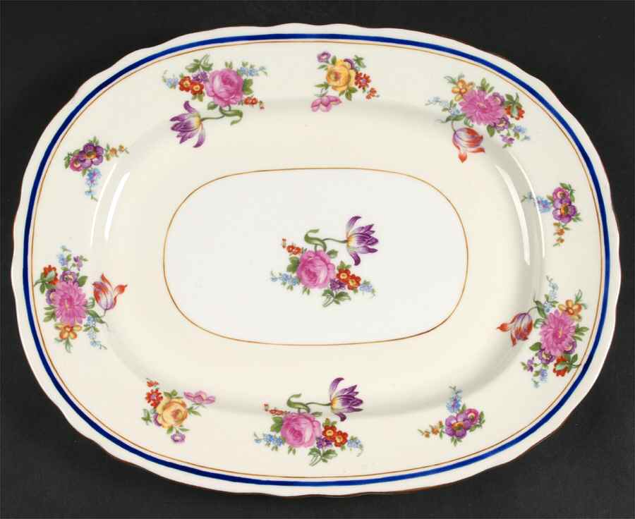 Claridge (Cobalt Border) 13" Oval Serving Platter by John  Aynsley & Sons-1