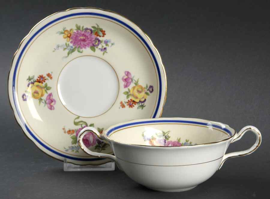 Claridge (Cobalt Border) Flat Cream Soup Bowl & Saucer Set by John  Aynsley & Sons-1