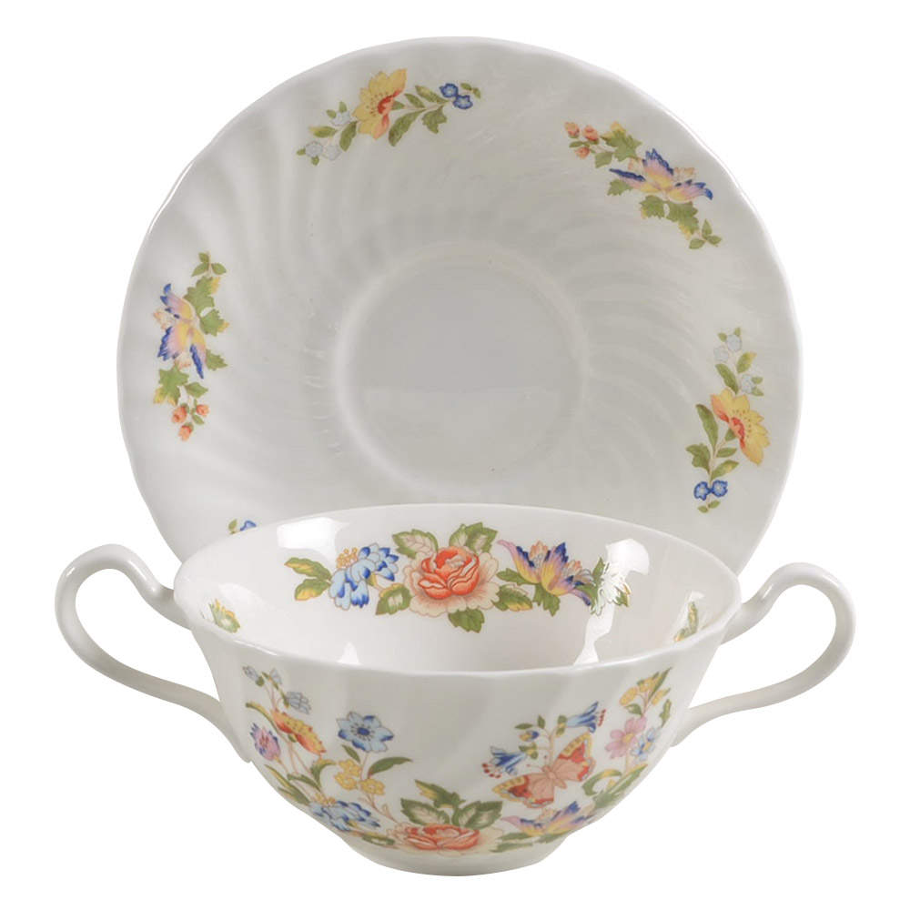 Cottage Garden Flat Cream Soup Bowl & Saucer Set by John  Aynsley & Sons-1