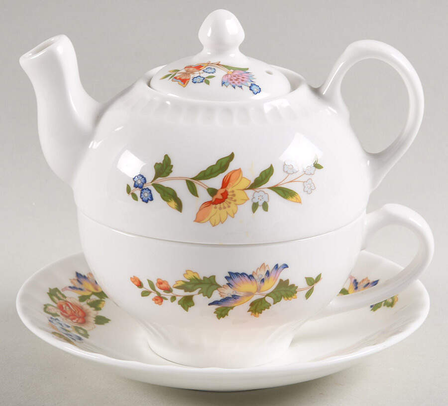 Cottage Garden Individual Teapot & Lid with Cup & Saucer by John  Aynsley & Sons-1