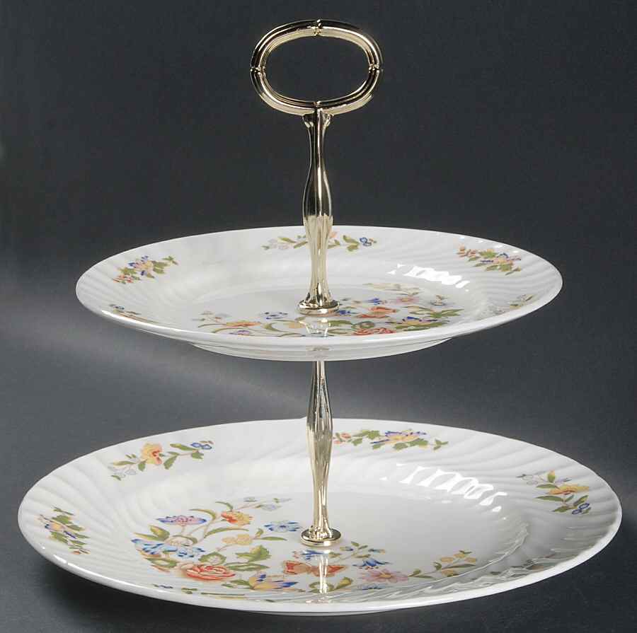 Cottage Garden 2 Tiered Serving Tray (Dinner & Salad Plate) by John  Aynsley & Sons-1