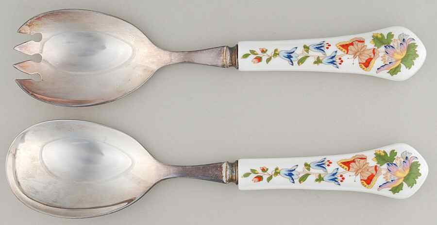 Cottage Garden 2-Piece Salad Set with Silverplate Bowl by John  Aynsley & Sons-1