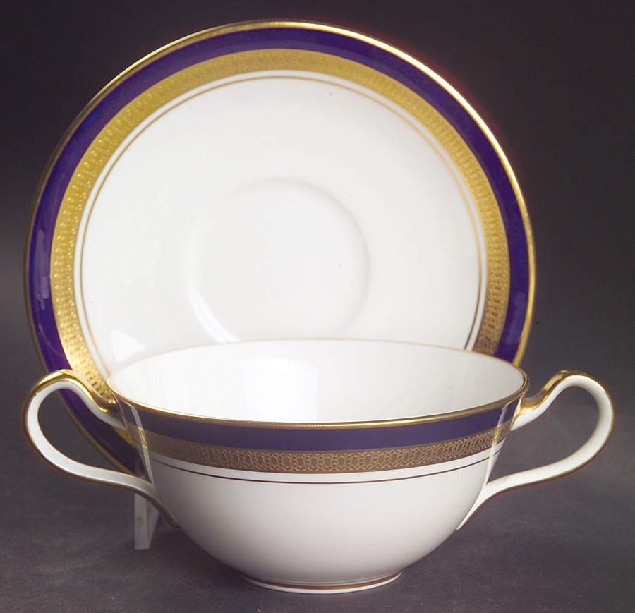 Cobalt Royale Flat Cream Soup Bowl & Saucer Set by John  Aynsley & Sons-1