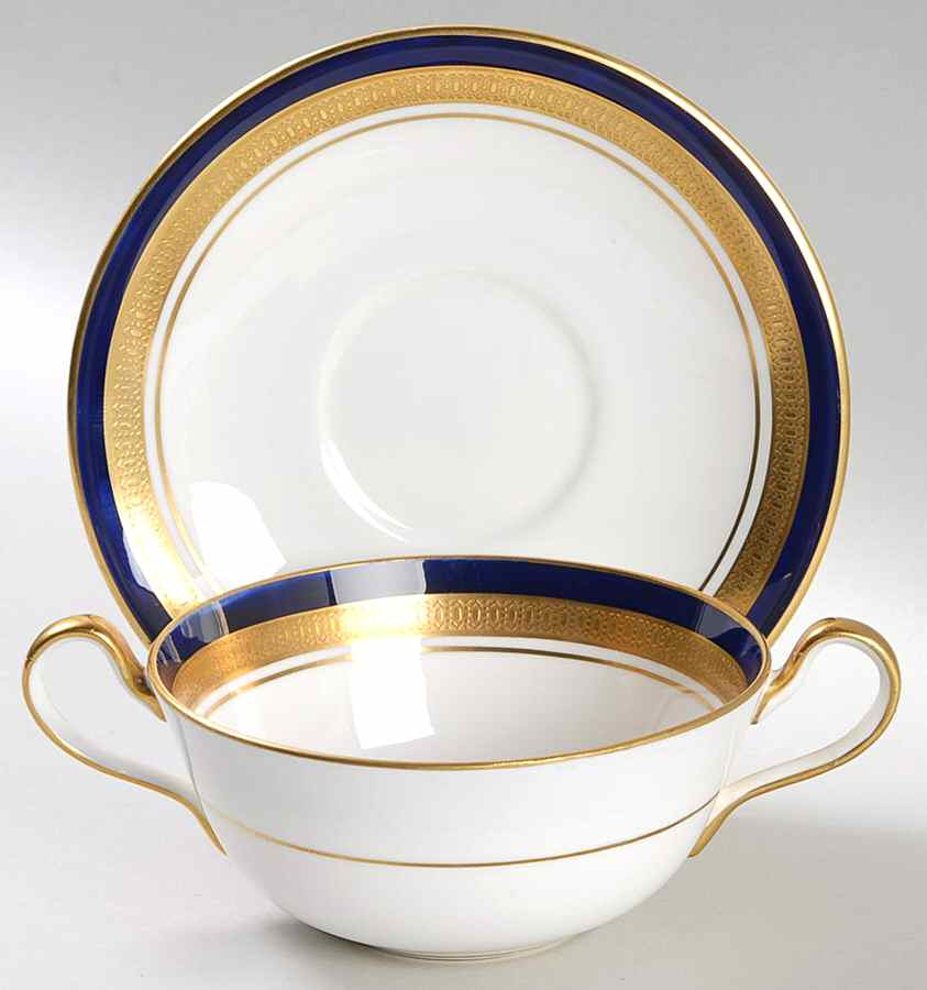 Cobalt Royale Flat Cream Soup Bowl & Saucer Set by John  Aynsley & Sons-1