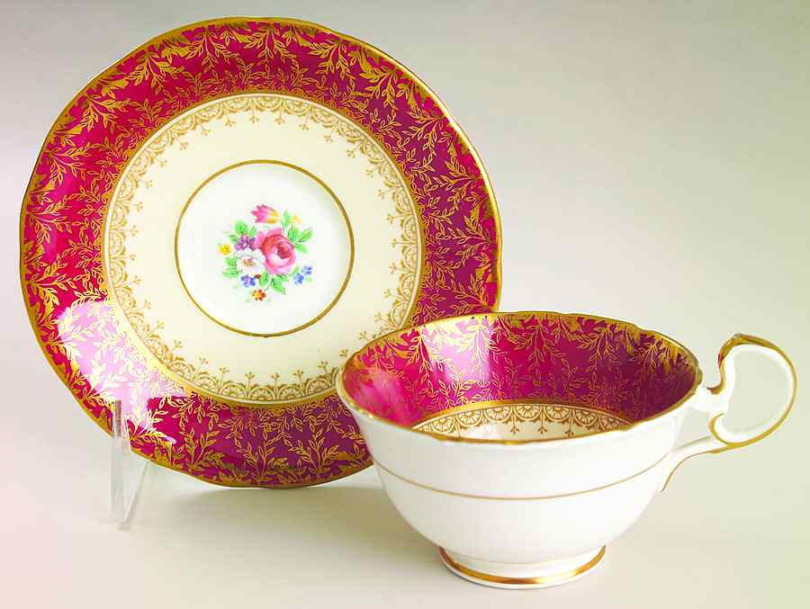 Coventry Burgundy Footed Cup & Saucer Set by John  Aynsley & Sons-1