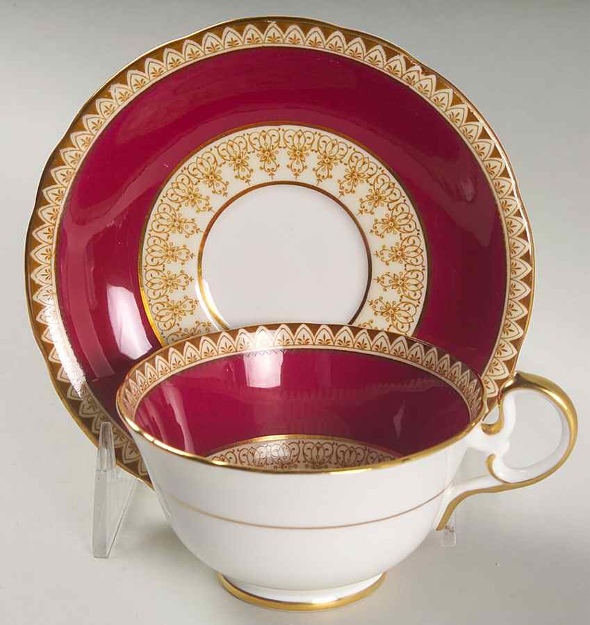 Cumberland Burgundy Footed Cup & Saucer Set by John  Aynsley & Sons-1