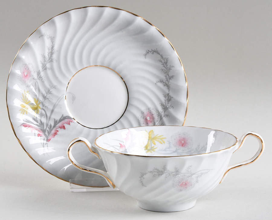 Devon Blue Grey Footed Cream Soup Bowl & Saucer Set by John  Aynsley & Sons-1