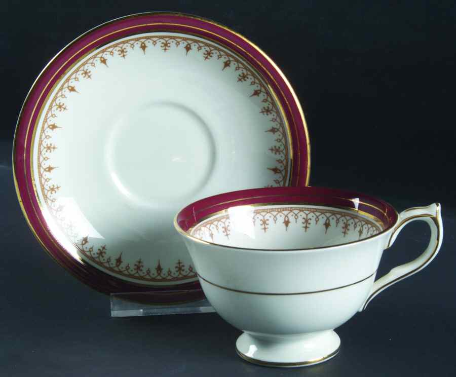 Durham Maroon (Smooth) Footed Cup & Saucer Set by John  Aynsley & Sons-1