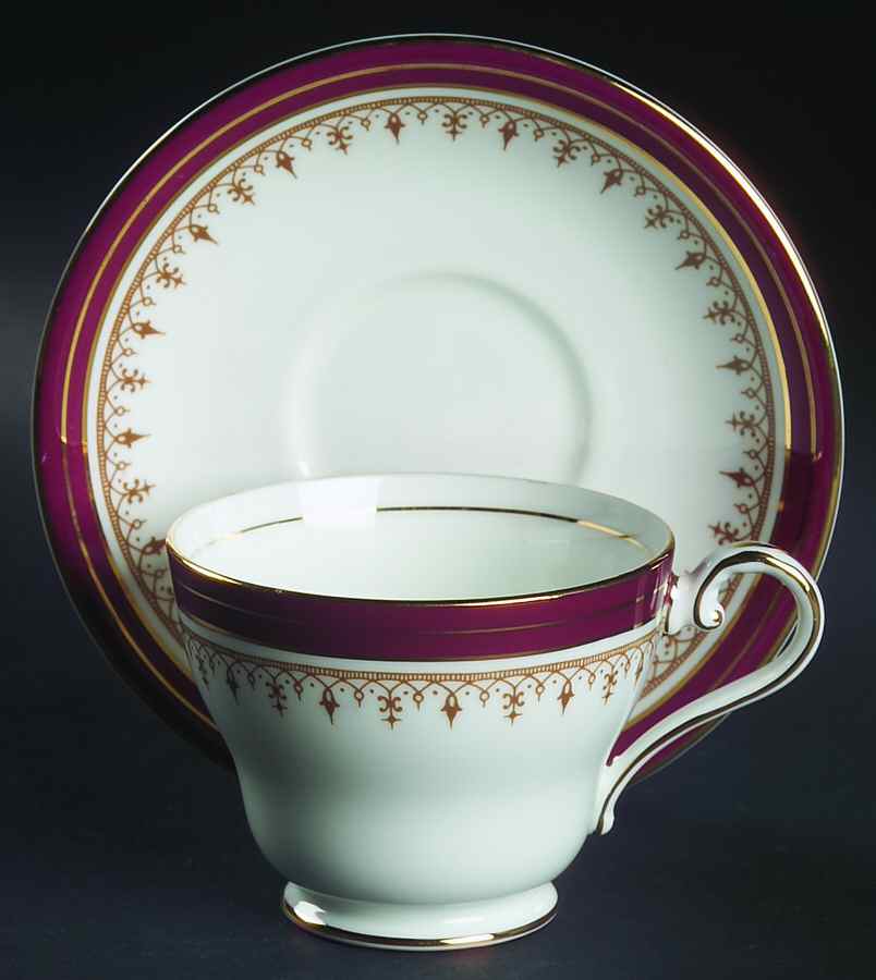 Durham Maroon (Smooth) Footed Cup & Saucer Set by John  Aynsley & Sons-1