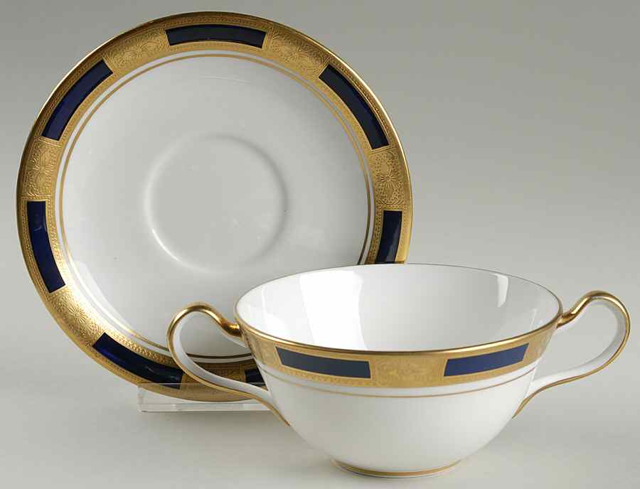 Empress Cobalt Flat Cream Soup Bowl & Saucer Set by John  Aynsley & Sons-1