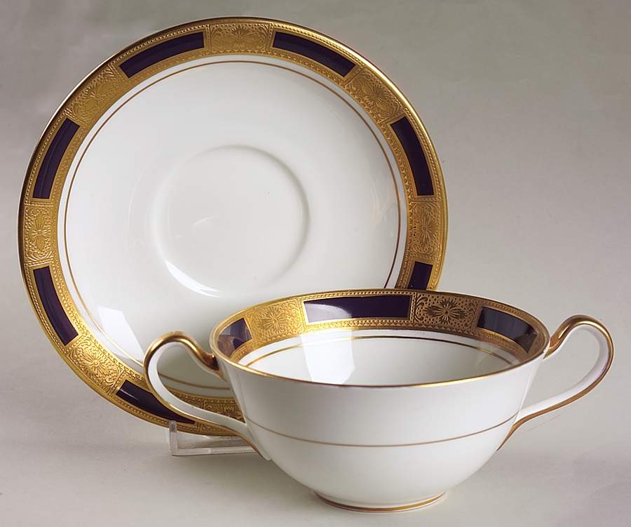 Empress Cobalt Flat Cream Soup Bowl & Saucer Set by John  Aynsley & Sons-1