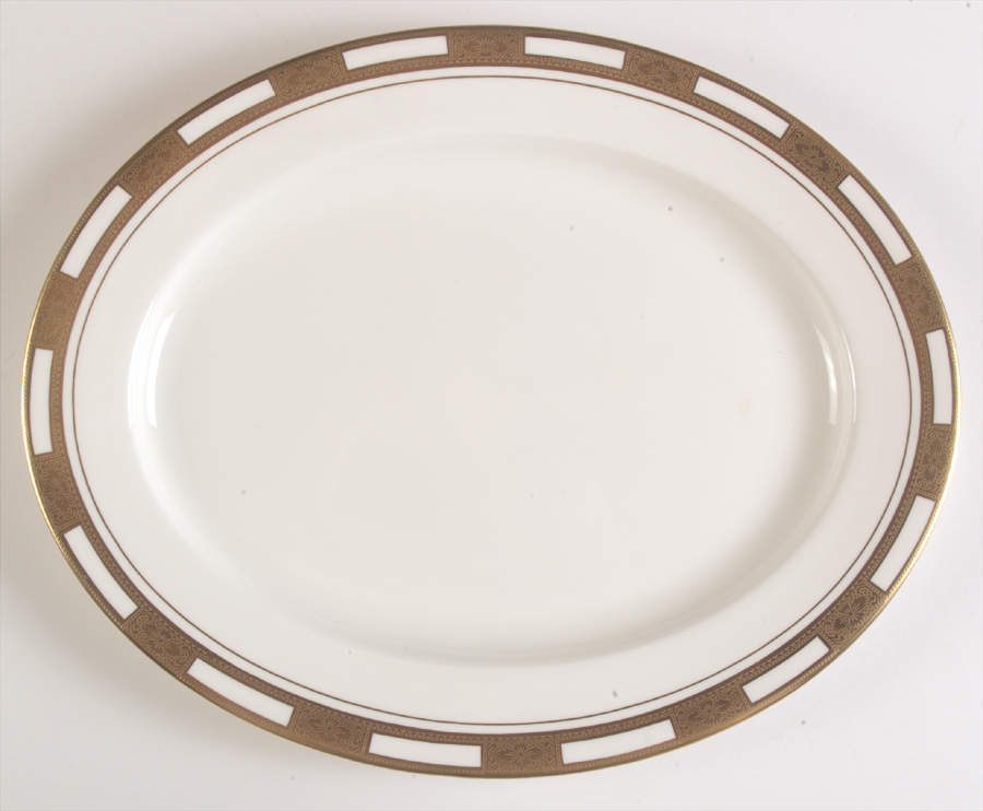 Empress White (Gold Encrusted, Smooth Or Scalloped) 13" Oval Serving Platter by John  Aynsley & Sons-1
