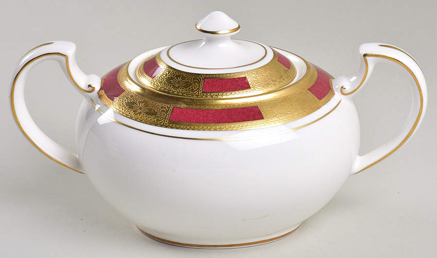 Empress Maroon Sugar Bowl & Lid by John  Aynsley & Sons-1