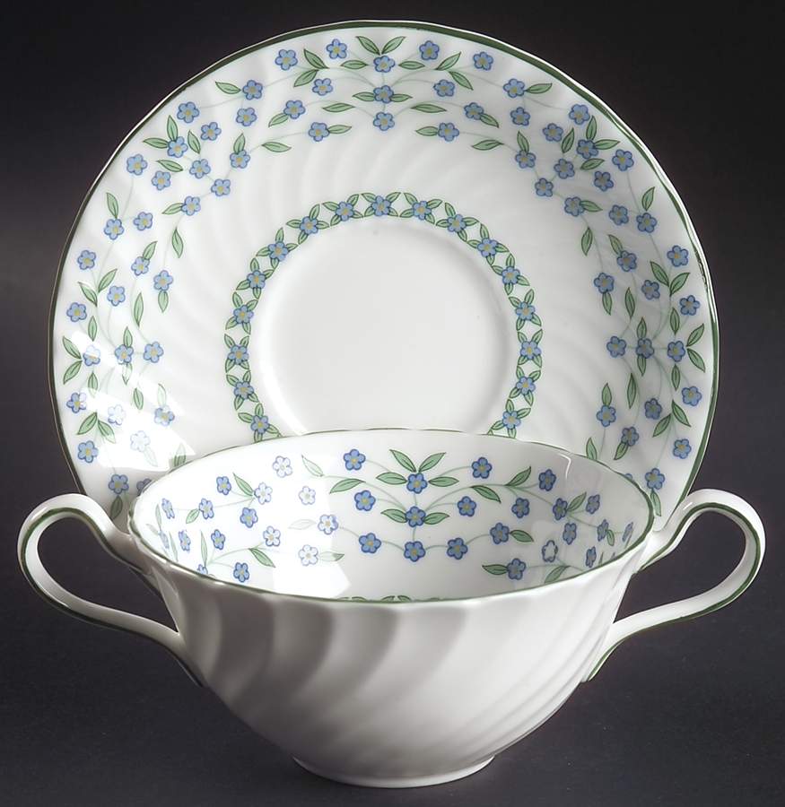 Forget Me Not Flat Cream Soup Bowl & Saucer Set by John  Aynsley & Sons-1