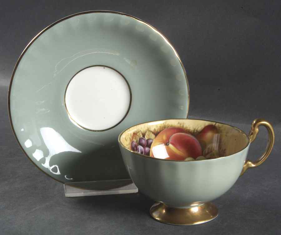 Fruit Green Footed Cup & Saucer Set by John  Aynsley & Sons-1