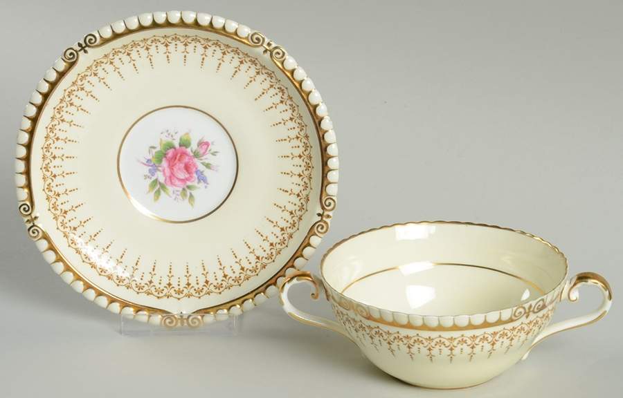 Gadroon Flat Cream Soup Bowl & Saucer Set by John  Aynsley & Sons-1