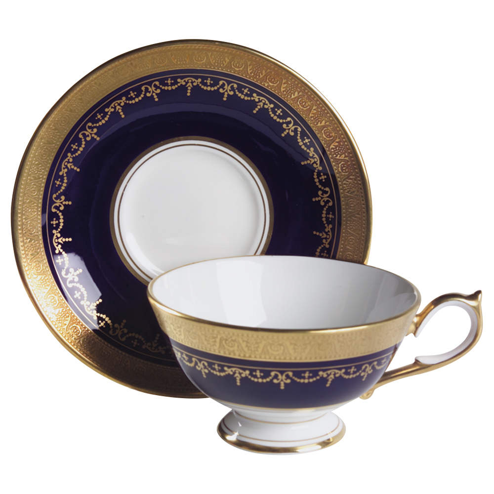 Georgian Cobalt Footed Cup & Saucer Set by John  Aynsley & Sons-1