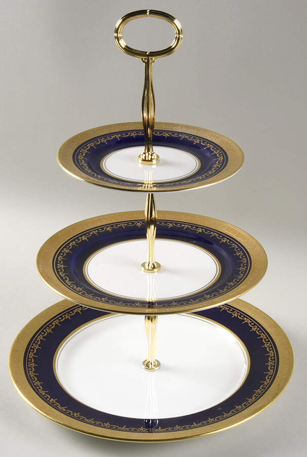 Georgian Cobalt 13 7/8"-14 1/4" 3-Tiered Serving Tray(DP,SP,BB) HC by John  Aynsley & Sons-1