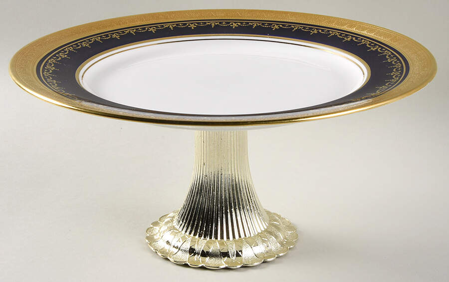 Georgian Cobalt Cake Stand with 4"-5" Metal Pedestal  Hc by John  Aynsley & Sons-1
