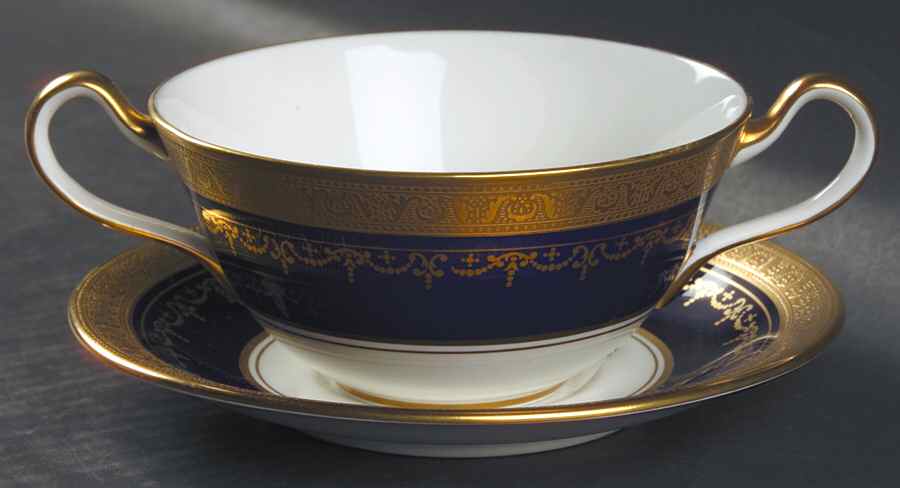 Georgian Cobalt Flat Cream Soup Bowl & Saucer Set by John  Aynsley & Sons-1