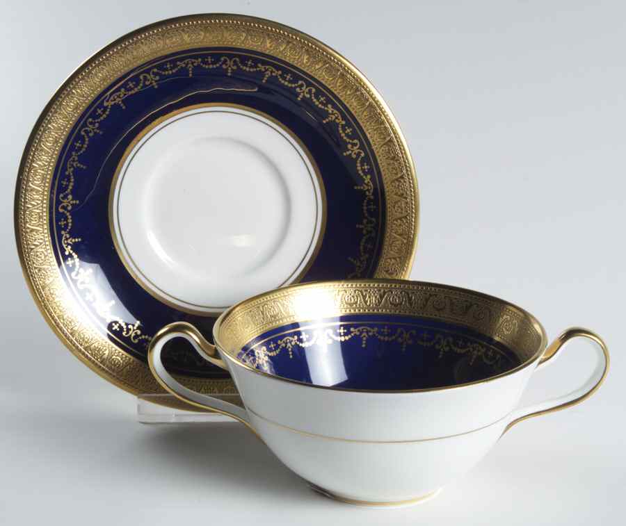Georgian Cobalt Flat Cream Soup Bowl & Saucer Set by John  Aynsley & Sons-1