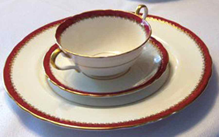 Guildhall Maroon Footed Cream Soup Bowl & Saucer Set by John  Aynsley & Sons-1