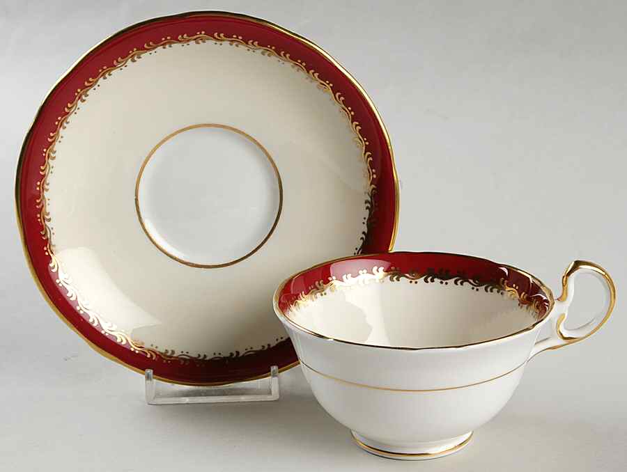 Guildhall Maroon Footed Cup & Saucer Set by John  Aynsley & Sons-1