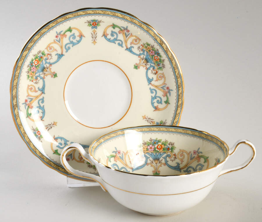 Henley (Scalloped, Gold Trim) Cream Soup Bowl & Saucer Set by John  Aynsley & Sons-1