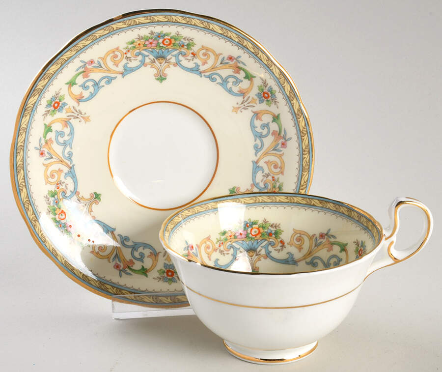 Henley (Scalloped, Gold Trim) Footed Cup & Saucer Set by John  Aynsley & Sons-1