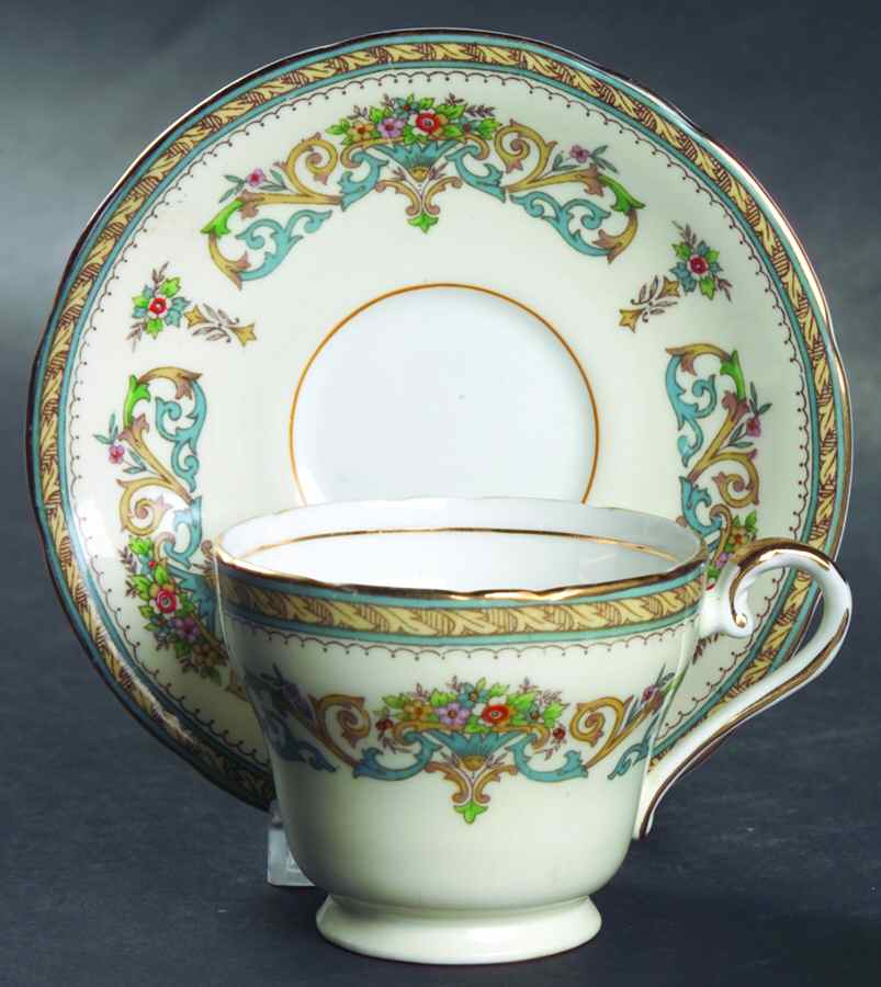 Henley (Scalloped, Gold Trim) Footed Demitasse Cup & Saucer Set by John  Aynsley & Sons-1