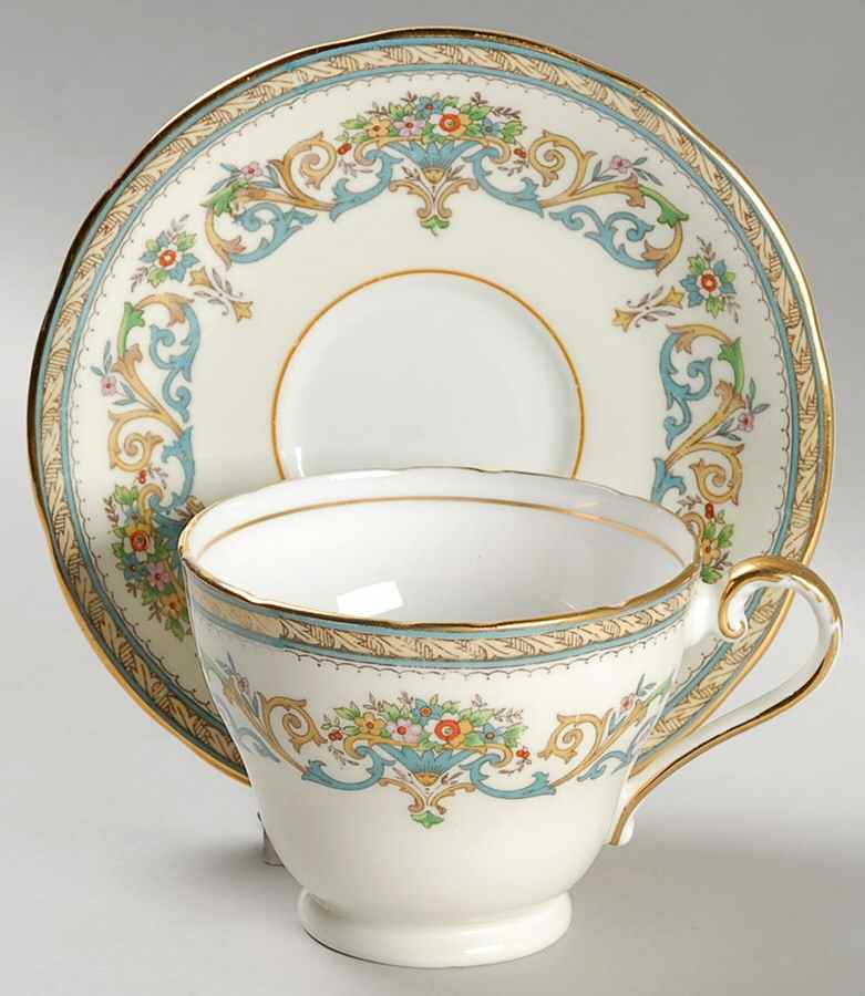 Henley (Scalloped, Gold Trim) Footed Cup & Saucer Set by John  Aynsley & Sons-1