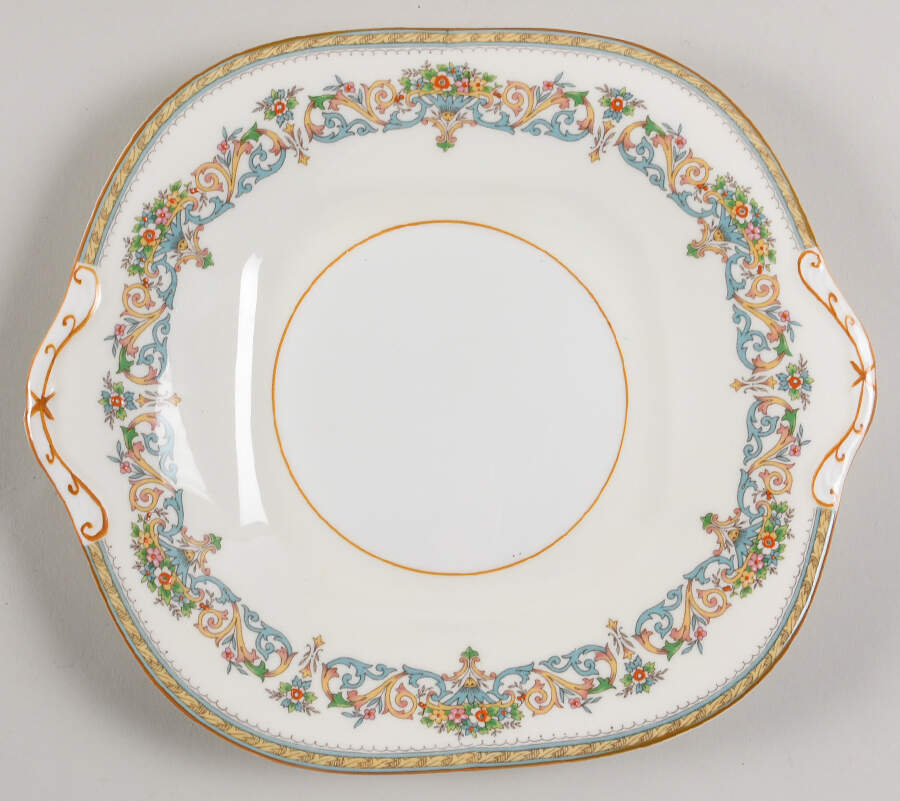 Henley (Scalloped, Yellow Trim) Square Handled Cake Plate by John  Aynsley & Sons-1