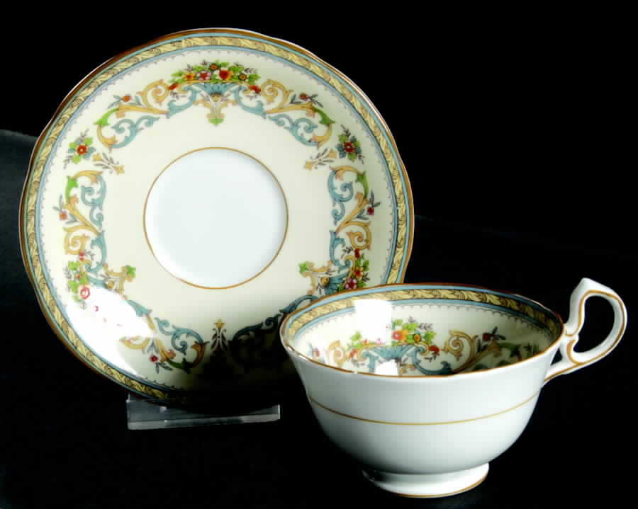 Henley (Scalloped, Yellow Trim) Footed Cup & Saucer Set by John  Aynsley & Sons-1