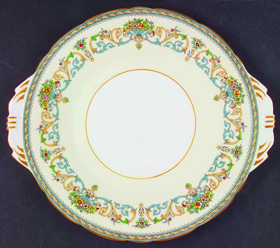 Henley (Scalloped, Yellow Trim) Handled Cake Plate by John  Aynsley & Sons-1