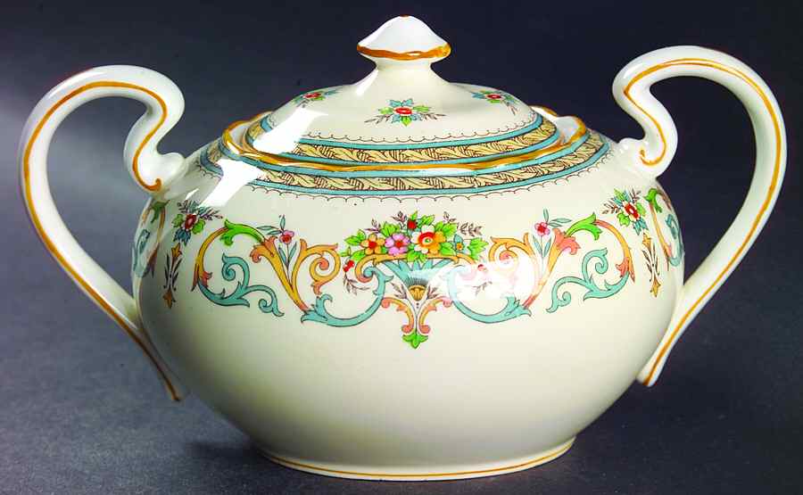 Henley (Scalloped, Yellow Trim) Sugar Bowl & Lid by John  Aynsley & Sons-1
