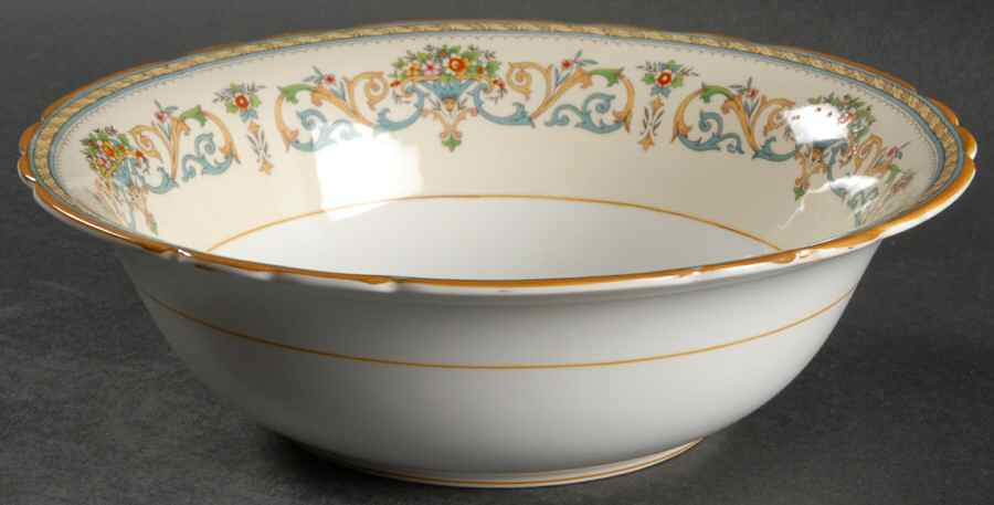Henley (Scalloped, Yellow Trim) 8" Round Vegetable Bowl by John  Aynsley & Sons-1