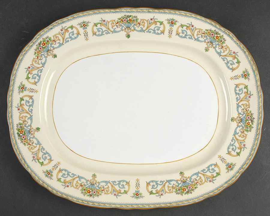 Henley (Scalloped, Yellow Trim) 15" Oval Serving Platter by John  Aynsley & Sons-1