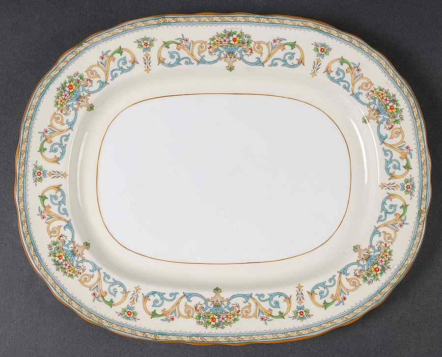 Henley (Scalloped, Yellow Trim) 11" Oval Serving Platter by John  Aynsley & Sons-1