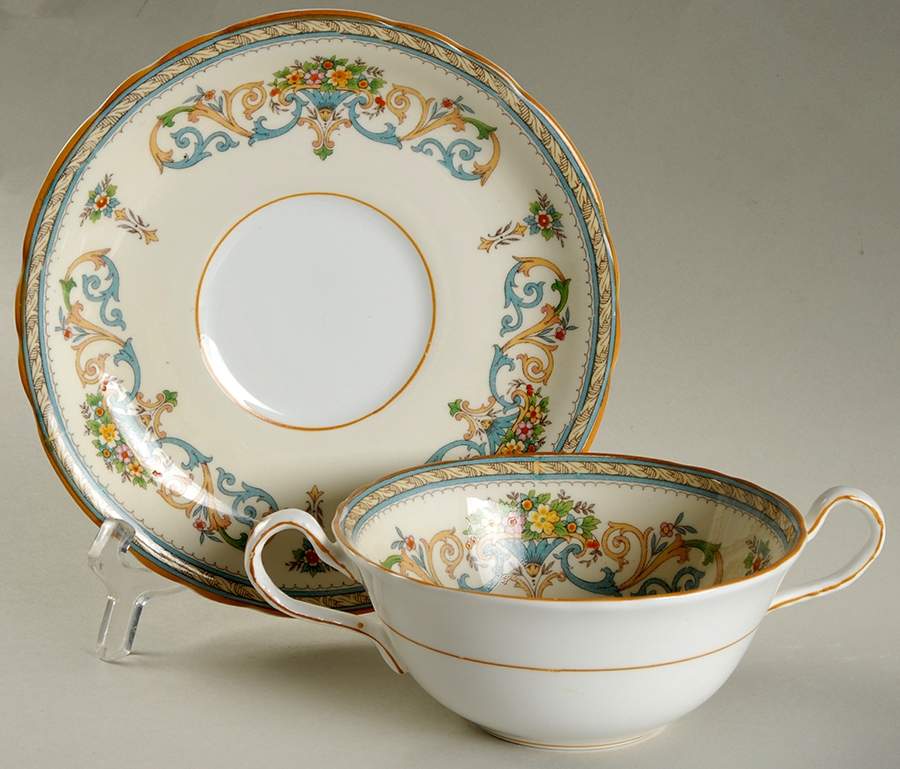 Henley (Scalloped, Yellow Trim) Flat Cream Soup Bowl & Saucer Set by John  Aynsley & Sons-1