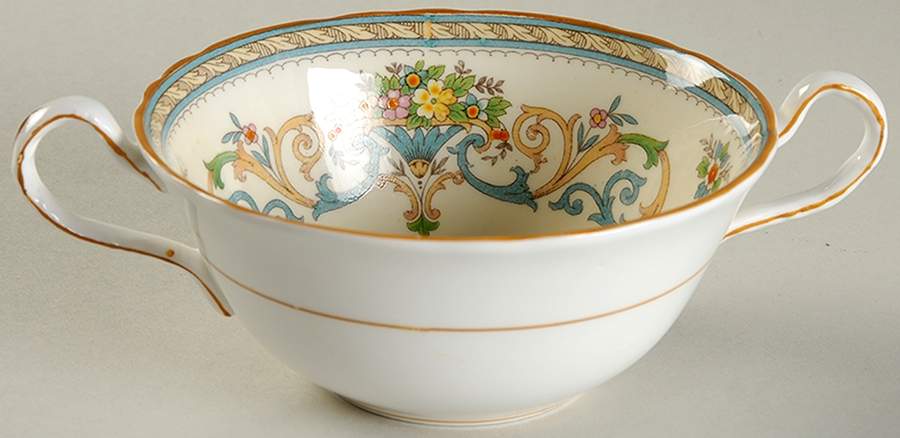 Henley (Scalloped, Yellow Trim) Flat Cream Soup Bowl by John  Aynsley & Sons-1