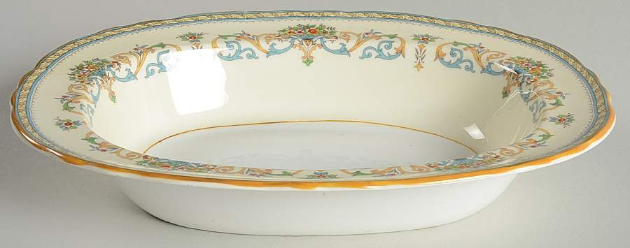 Henley (Scalloped, Yellow Trim) 10" Oval Vegetable Bowl by John  Aynsley & Sons-1